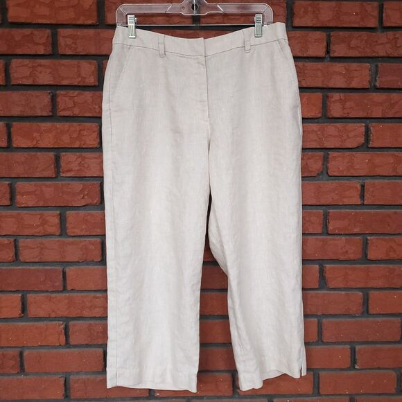 Liz Claiborne Pants - Liz Claiborne Audra Capri Crop Pants Sz 10 100% Linen Beige Chino Trouser